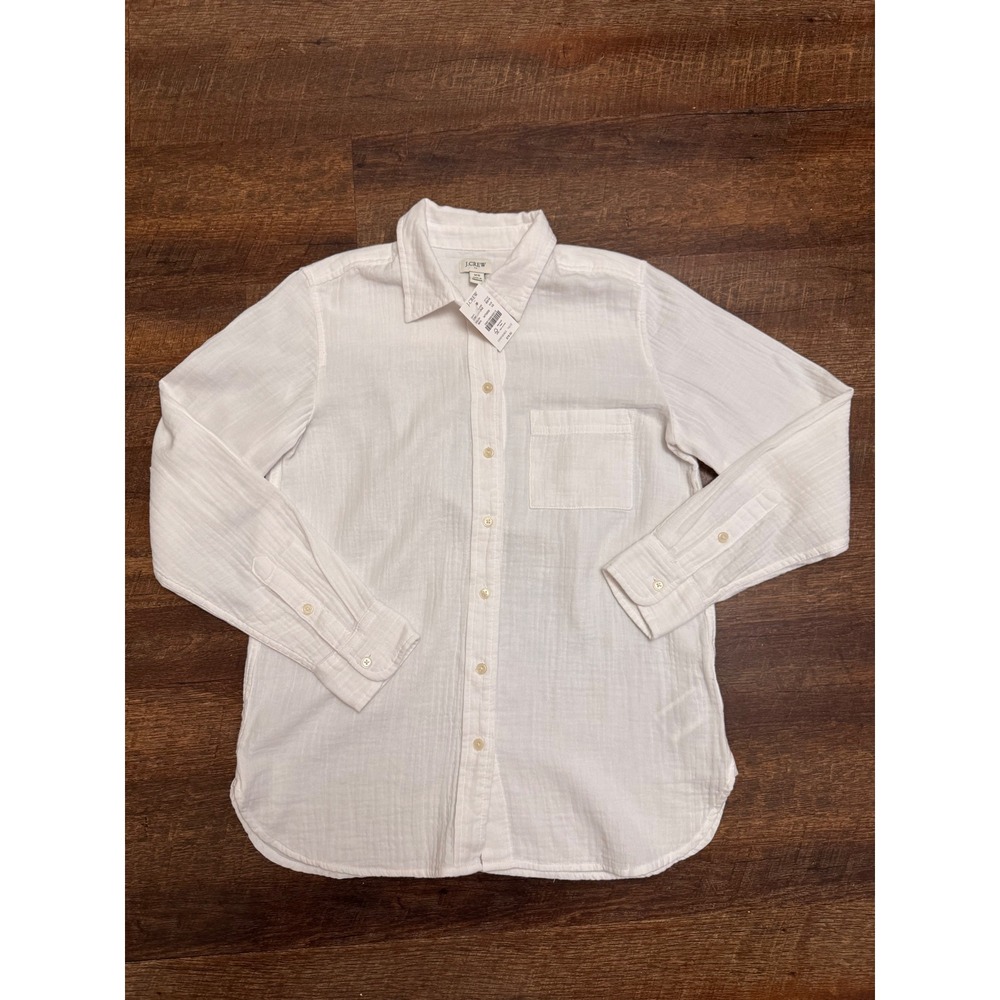 J.Crew NWT White Cotton Gauze Button Down Shirt Long Sleeve XS
